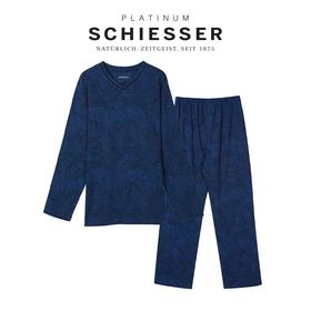 【提花混纺】SCHIESSER 德国舒雅铂雅V领长袖长裤提花混纺家居套装 99/18873H