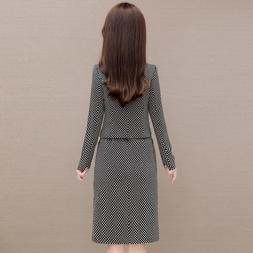 YWE 229024两件套装连衣裙中长款格子外套裙 商品图2
