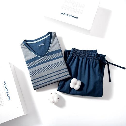 【100%丝光棉】SCHIESSER 德国舒雅铂雅V领丝光纯棉短袖长裤套装 99/18092H 商品图2