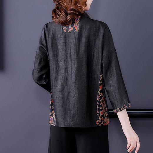 A002 黑色龟裂纹高端香云纱上衣女春秋新款2022真丝桑蚕丝开衫 商品图2