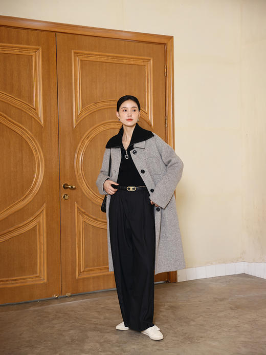 HeyDress毛呢外套女秋冬绵羊毛宽松中长款人字纹高端气质羊毛大衣 商品图4