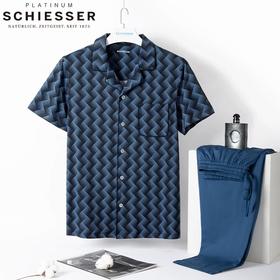 【100%丝光棉】SCHIESSER 德国舒雅铂雅翻领开衫100%丝光棉短袖长裤套装 99/19533H