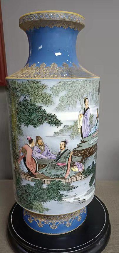 祭蓝描金粉彩竹林七贤瓶 商品图0