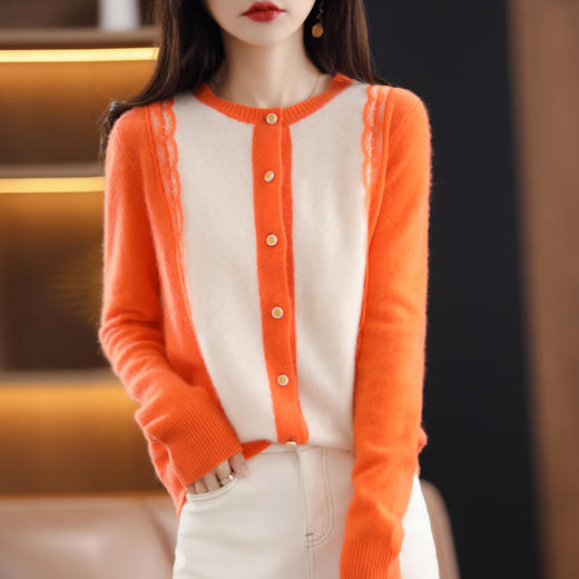 法式轻奢羊毛开衫上衣时尚百搭秋冬针织衫毛衣外套潮HT-YYM6548 商品图1