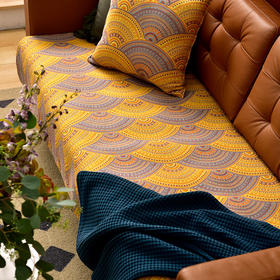 金色扇面系列沙发巾防滑四季通用纯棉沙发垫