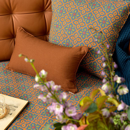 蓝橙小花双面沙发巾防滑四季通用纯棉沙发垫 商品图2