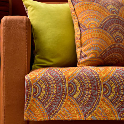 金色扇面系列沙发巾防滑四季通用纯棉沙发垫 商品图2