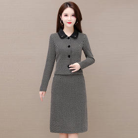 YWE 229024两件套装连衣裙中长款格子外套裙