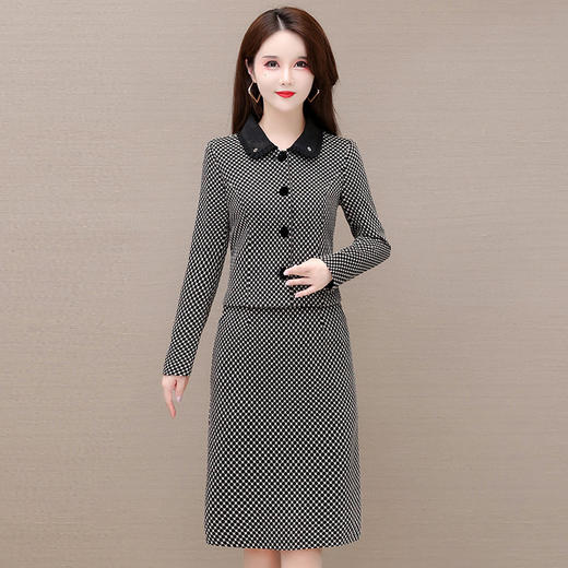 YWE 229024两件套装连衣裙中长款格子外套裙 商品图0