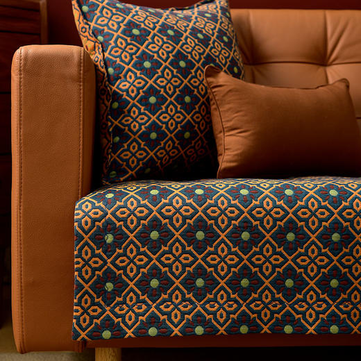 蓝橙菱形双面沙发巾防滑四季通用高级感沙发垫 商品图1