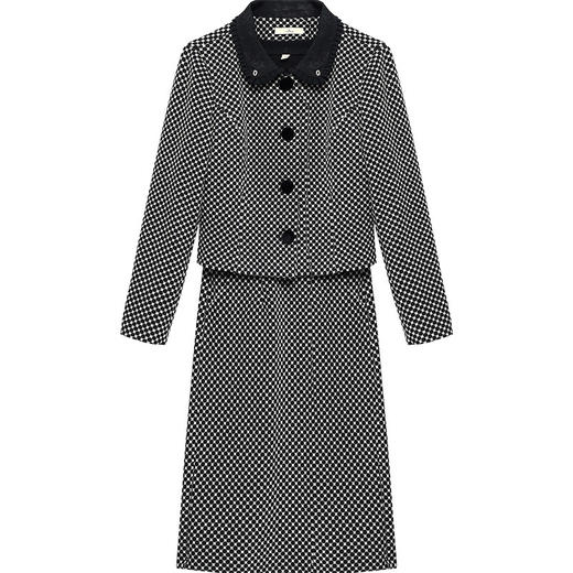 YWE 229024两件套装连衣裙中长款格子外套裙 商品图4