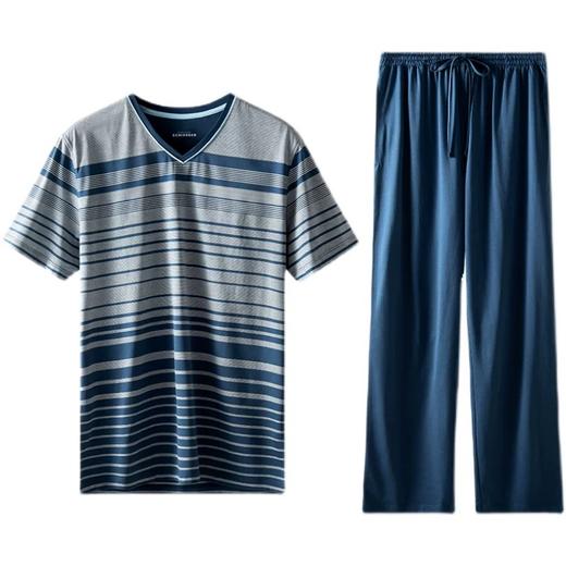 【100%丝光棉】SCHIESSER 德国舒雅铂雅V领丝光纯棉短袖长裤套装 99/18092H 商品图4