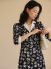 HeyDress郁金香印花连衣裙女秋季法式复古撞色V领高腰优雅风裙子 商品缩略图3