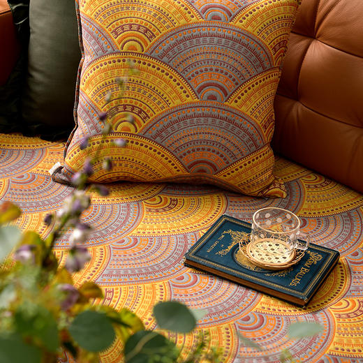 金色扇面系列沙发巾防滑四季通用纯棉沙发垫 商品图1