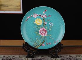 粉彩扒花花鸟赏盘