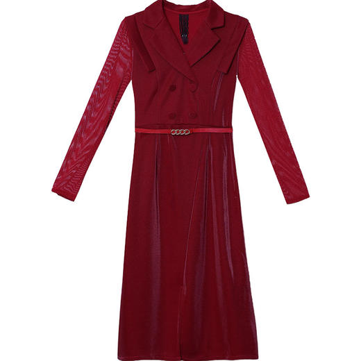 YCE-YJY-22TS220 时尚收腰长袖连衣裙女2022秋季新款修身贵夫人中长款结婚礼服裙子 商品图4