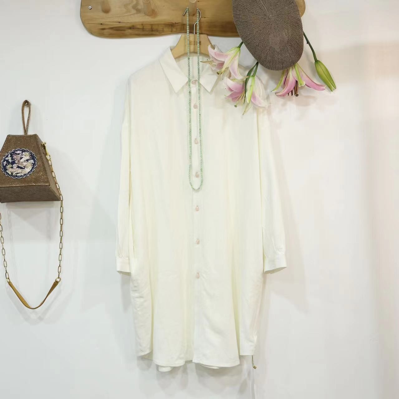 中长款衬衫（22710287-线纹白）