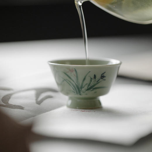 束刻/无落/手工果青釉下粉彩手绘小品杯茶具茶杯薄胎品茗杯 商品图3