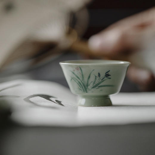 束刻/无落/手工果青釉下粉彩手绘小品杯茶具茶杯薄胎品茗杯 商品图2