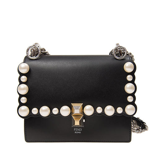 FENDI 芬迪 女士光滑皮革 Kan I系列 迷你斜挎单肩包 黑色 8M0381 A0ZR F0GXN 商品图0