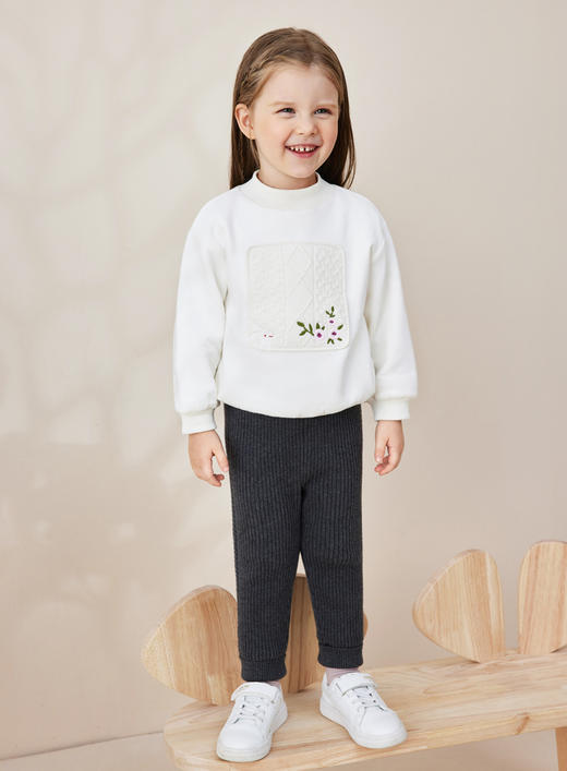 英氏童装裤子女宝宝针织打底裤加绒加厚线裤2022新款YRKCJ42308A 商品图1