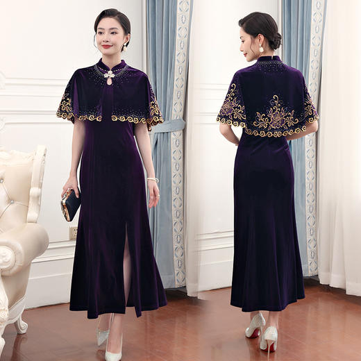 春秋礼服披肩妈妈套裙子气质长款大气连衣裙KQN-967593 商品图0