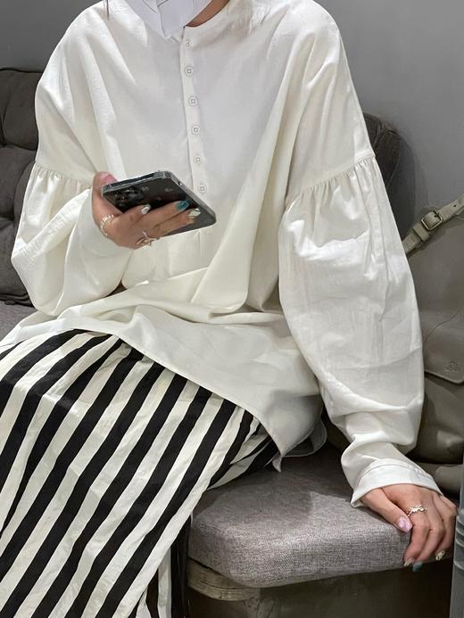 ECOLE DE CURIOSITES 2色可选条纹电力纺真丝衬衫 商品图11