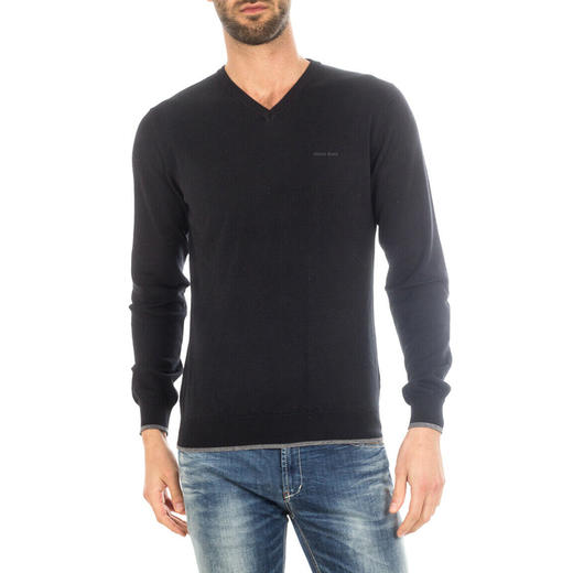 ARMANI 阿玛尼 男士字母徽标V领长袖针织衫 黑色 8N6M96 6M13Z 1200 商品图0