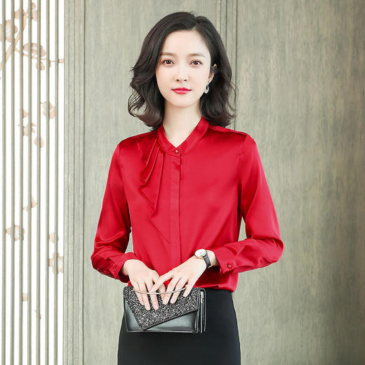 真丝衬衫女秋季新款白色肩章立领气质百搭通勤长袖桑蚕丝衬衣 商品图2