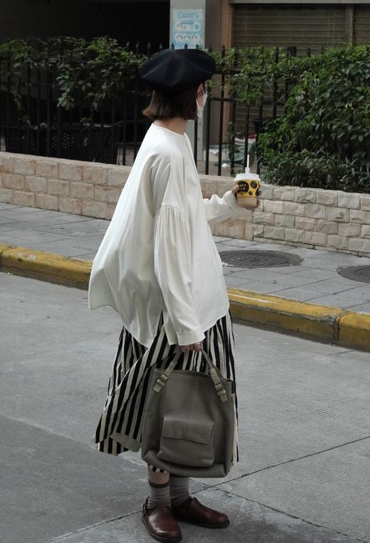 ECOLE DE CURIOSITES 2色可选条纹电力纺真丝衬衫 商品图1