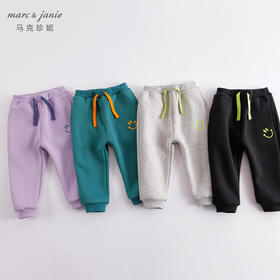 马克珍妮秋冬新款 男女童笑脸印花加绒运动裤 儿童裤子221337