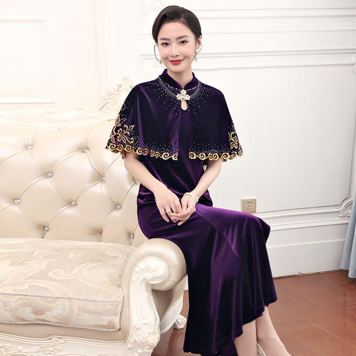 春秋礼服披肩妈妈套裙子气质长款大气连衣裙KQN-967593 商品图2