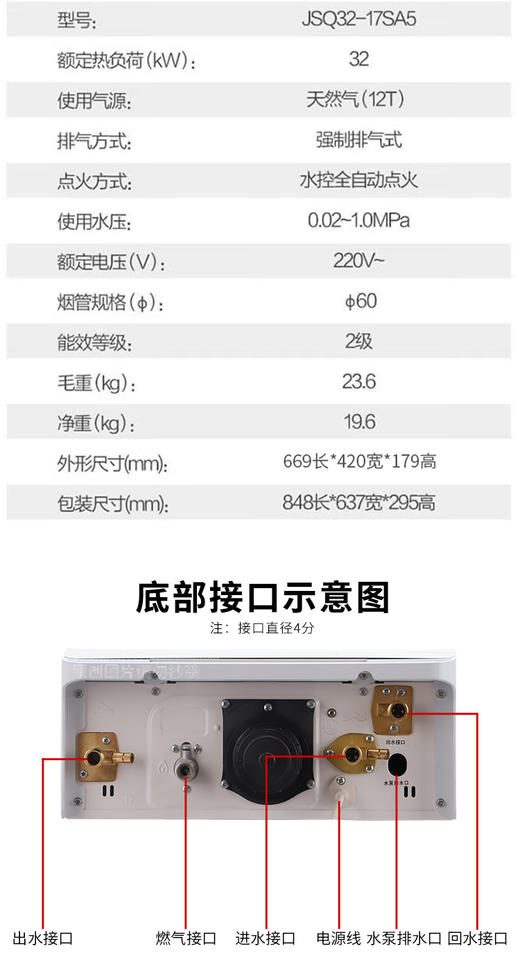 Vanward/万和 JSQ32-17SA5 燃气热水器 零冷水颁芙全面屏净化热水 商品图4