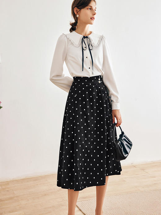 OLrain法式波点半身裙女早秋2022年新款高腰显瘦时尚百搭A字裙子 商品图2