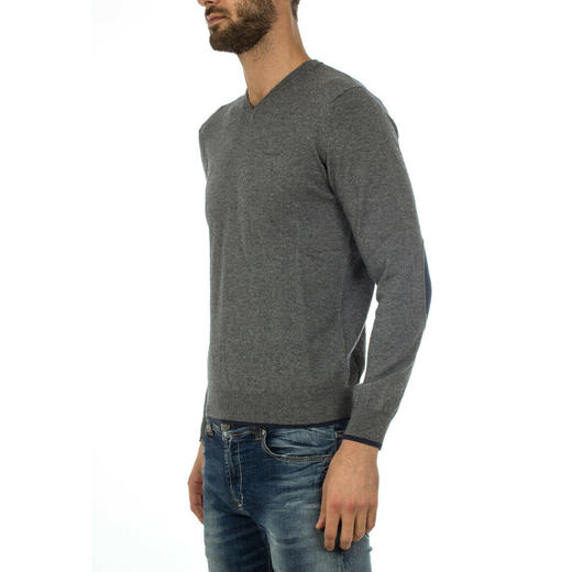 ARMANI 阿玛尼 男士棉质字母徽标V领长袖针织衫 灰色 8N6M96 6M13Z 3901 商品图1