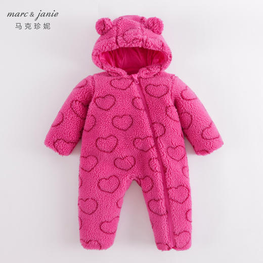 马克珍妮秋冬新款 男女宝宝仿羊羔毛薄棉连体衣 婴儿外出服221597 商品图2