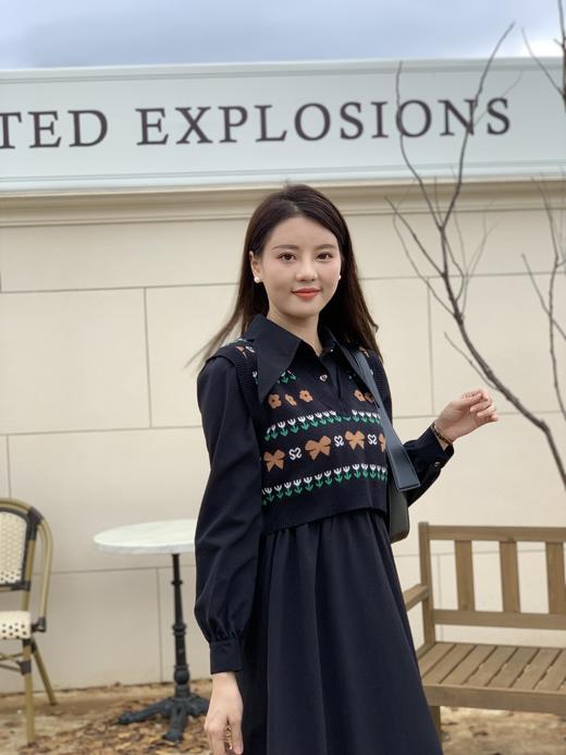 【百图lulu定制】【情话套装】针织马甲  尖领连衣裙两件套 商品图1