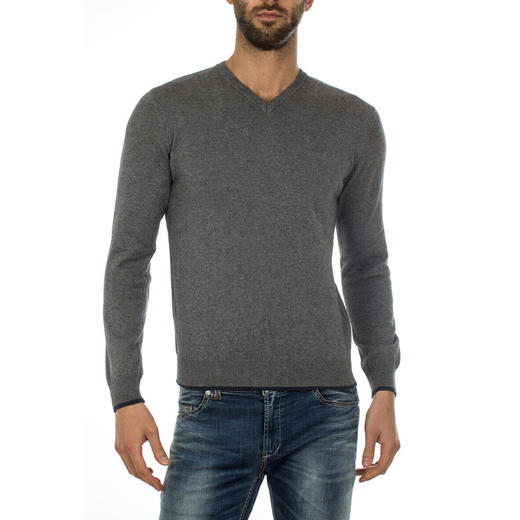 ARMANI 阿玛尼 男士棉质字母徽标V领长袖针织衫 灰色 8N6M96 6M13Z 3901 商品图0