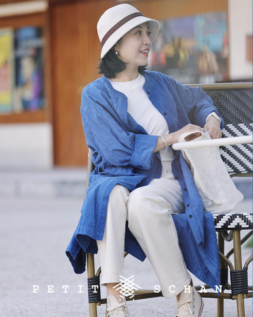 PETIT SCHAN小闪 CLO#115  21克   21g   克莱因蓝纯棉剪花条纹长款外套 商品图10