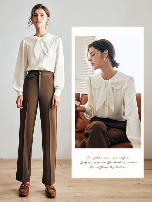 OLrain欧芮儿法式仿真丝雪纺衫女秋季2022年新款高级感蝴蝶结衬衣 商品图0