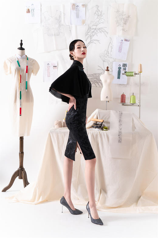 荷言HEYEN 期夜月 黑色进口时装面料+拼接袖 商品图2