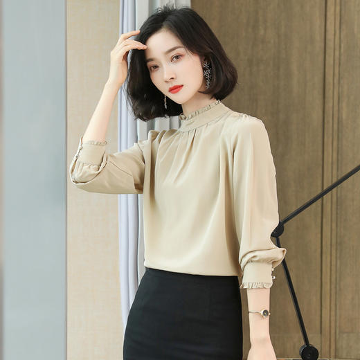 真丝衬衫女秋杭州新款时尚印花木耳边气质长袖桑蚕丝上衣 商品图2