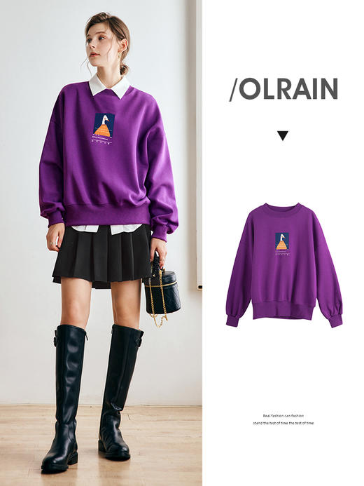 OLrain欧芮儿法式紫色卫衣女秋季2022年新款设计感宽松圆领上衣 商品图0