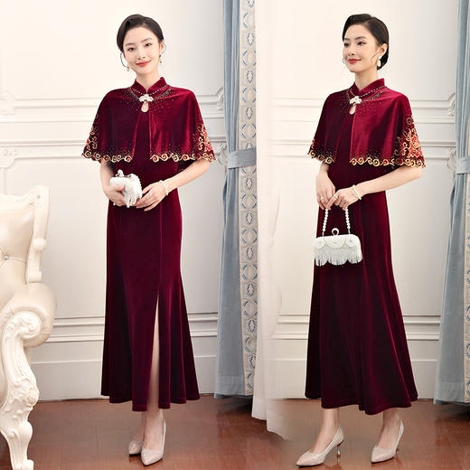 春秋礼服披肩妈妈套裙子气质长款大气连衣裙KQN-967593 商品图3