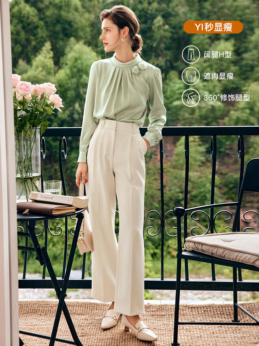 OLrain法式米白色休闲裤女早秋2022年新款ins潮小个子高腰阔腿裤 商品图3