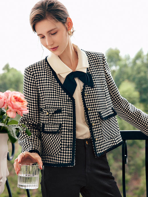 OLrain欧芮儿法式小香风短外套女秋季2022年新款名媛气质格子上衣 商品图1