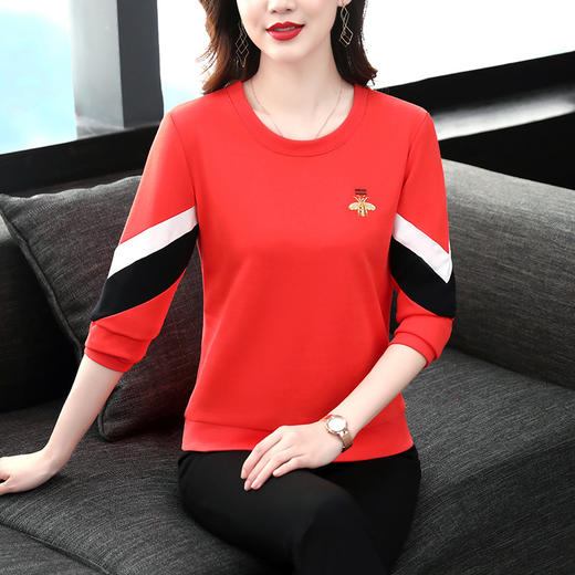 SP-8529 圆领卫衣女2022新款宽松韩版洋气无帽春秋时尚印花减龄单件上衣 商品图3