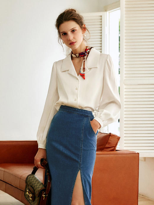 欧芮儿白色翻领衬衫女秋季2022新款宽松显瘦时尚法式复古长袖上衣 商品图1