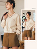OLrain欧芮儿法式杏色卫衣女早秋2022新款小个子空气棉V领长袖 商品缩略图3