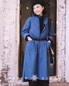 PETIT SCHAN小闪 CLO#115  21克   21g   克莱因蓝纯棉剪花条纹长款外套